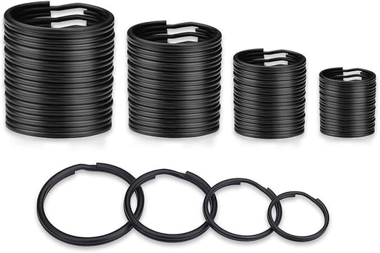 40 Pack Black Key Ring Keychain Assorted in 4 Sizes Metal Round Split Key Chains Rings for Home Car Dog Tag Office Lanyards Keys Attachment