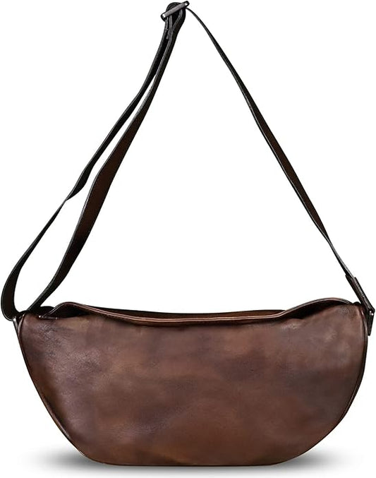 Genuine Leather Sling Bag Crossbody Casual Daypack Vintage Handmade Hiking Chest Shoulder Backpack Motorcycle Bag