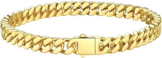 Bestyle Thick Mens Cuban Link Chain Bracelets, Durable Real 18K Gold/Black Metal Plated Solid Stainless Steel Hand Chain Cuban Bracelets for Men, Silver Black Gold Bracelets for Father Husband