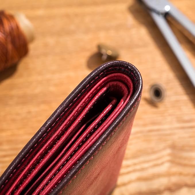 LUKZIJAES Genuine Leather Wallet for Men RFID Blocking Slim Bifold Front Pocket Wallets with 2 ID Window (#1-Red)