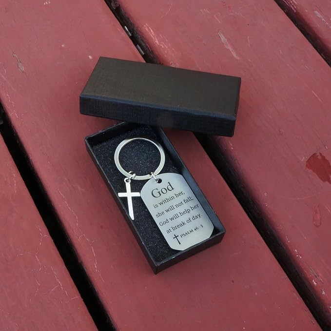 Inspirational Scripture Keychain with Cross - Bible Verse Matte Key Chain Religious Gift for Christian