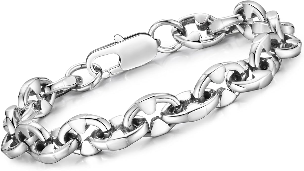 VNOX Link Chain Bracelets for Men - Cool Mens Bracelets Diamond-Cut Paperclip Solid Chain Bracelet Chunky Stainless Steel Jewelry Trendy Gifts