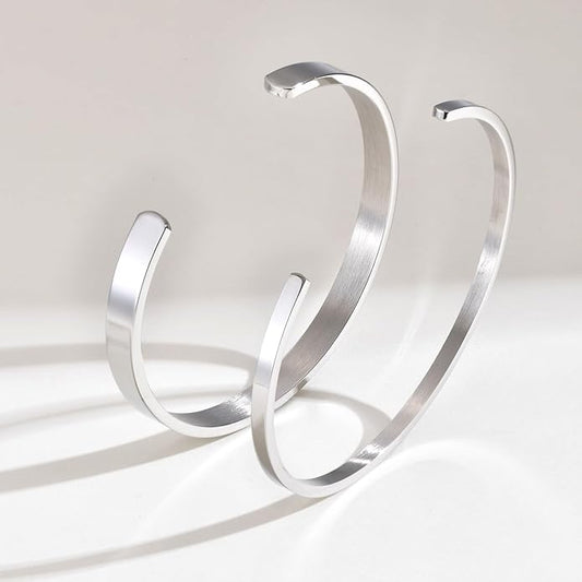 MEALGUET Stainless Steel Mens Cuff Bracelet : Minimal Cool Silver/Black/Gold Plated Open Metal Cuff Bangle Bracelets for Men,Mens Bracelet Jewelry Gift