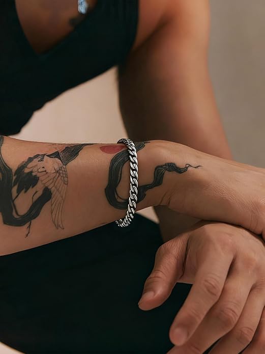 ChainsPro Cuban Link Bracelet for Mens, 6/10/14 mm, 19-21CM Length, 18K Gold Plated/316L Stainless Steel/Black-With Gift Box