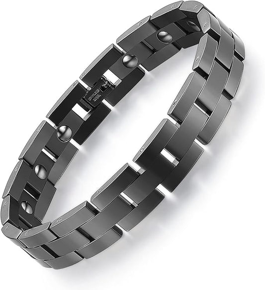 Feraco Magnetic Bracelets for Men Sleek Titanium Stainless Steel Magnetic Therapy Bracelet with Sizing Tool, Jewelry Gifts for Men (Black)