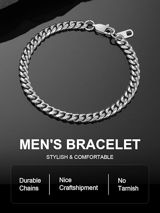 ChainsPro Cuban Link Bracelet for Mens, 6/10/14 mm, 19-21CM Length, 18K Gold Plated/316L Stainless Steel/Black-With Gift Box