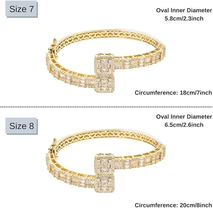 Lulu Mel Iced Out Baguette Diamond Bracelet Jewelry for Women, Hip Hop Mens 14k Gold Silver Plated Cubic Zirconia Bangle Bracelet, Men Heart Cuff Bracelet With Jewelry Box