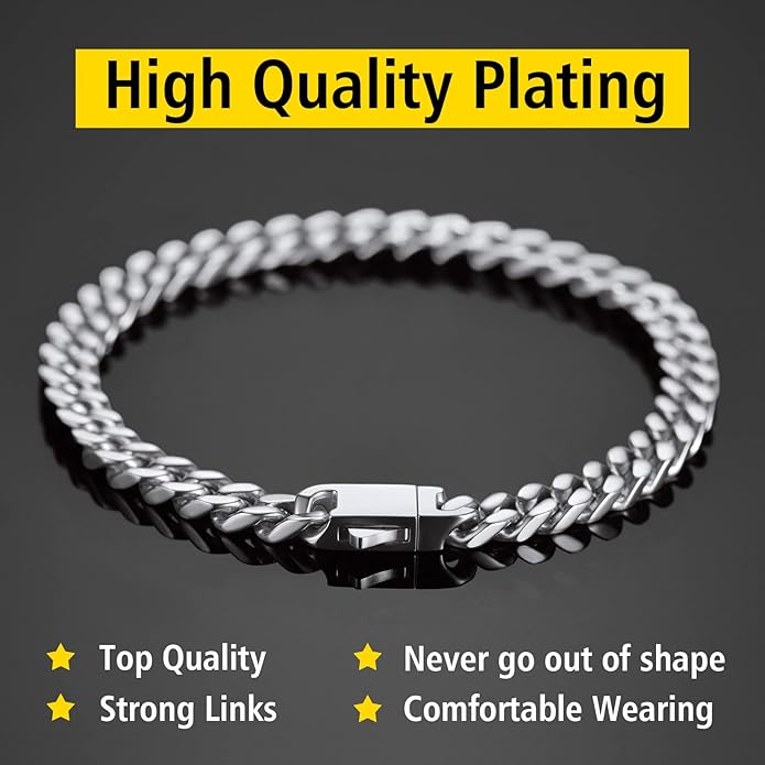 Stainless Steel Bracelets for Men,Cuban Link Mens Bracelet Silver/Black/Gold Plated Classic Chain Wrist Bracelets Jewelry Gifts for Dad Husband 5/7/9/12MM Width,7.5"/8.3"/9" Length with Gift Box