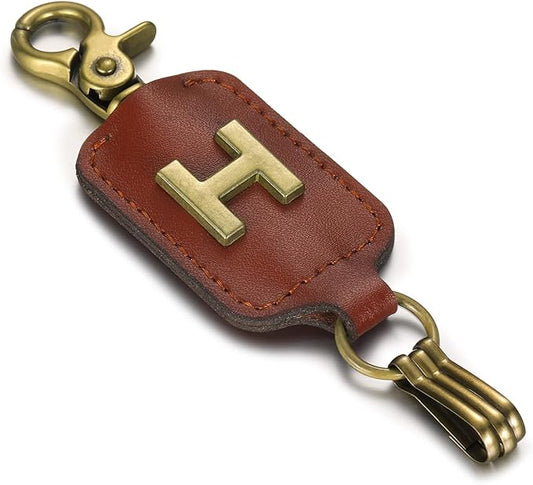 XGALBLA Initial Letter Brown Leather Alphabet Keychain with Easy Clasp, Key Car Bag Key Ring for Women & Men