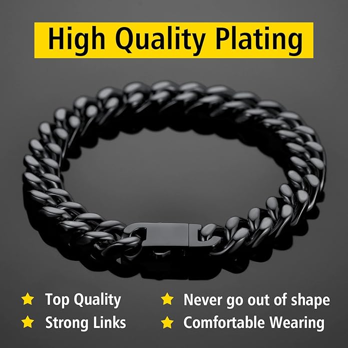 Stainless Steel Bracelets for Men,Cuban Link Mens Bracelet Silver/Black/Gold Plated Classic Chain Wrist Bracelets Jewelry Gifts for Dad Husband 5/7/9/12MM Width,7.5"/8.3"/9" Length with Gift Box