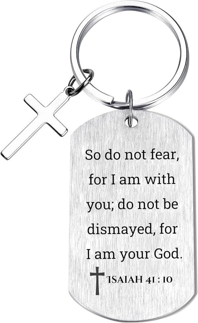 Inspirational Scripture Keychain with Cross - Bible Verse Matte Key Chain Religious Gift for Christian