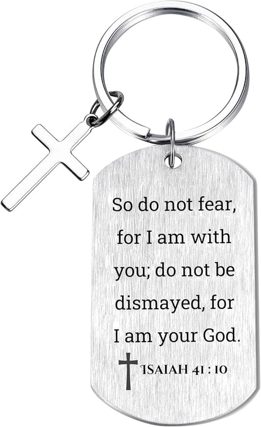 Inspirational Scripture Keychain with Cross - Bible Verse Matte Key Chain Religious Gift for Christian