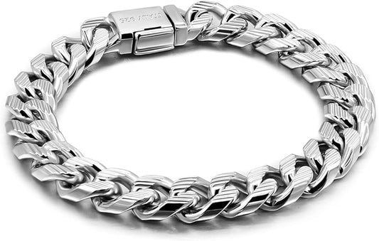 H&Beautimer Fashion 925 Sterling Silver Classic Cuban Chain Bracelet 10mm-7 "8" 9 "10" Curb Cuban Bracelet Solid Thick Large Link Bracelet For Men Jewelry Gift