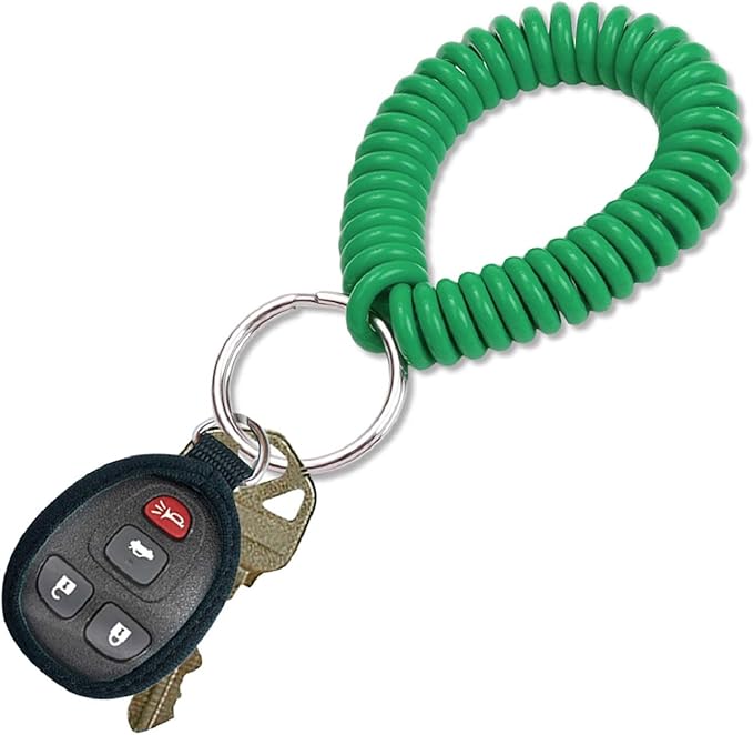 Lucky Line 2” Diameter Spiral Wrist Coil with Steel Key Ring, Flexible Wrist Band Key Chain Bracelet, Stretches to 12”, Green 10 PK (41040)
