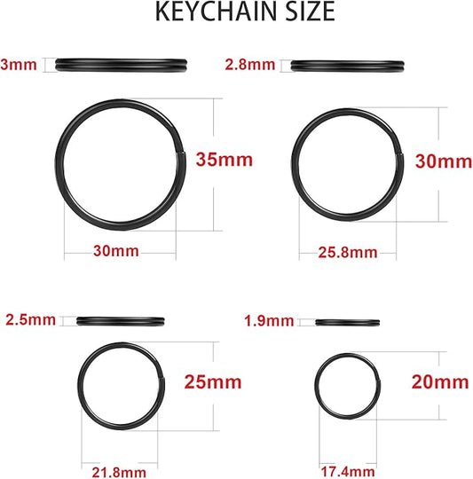 40 Pack Black Key Ring Keychain Assorted in 4 Sizes Metal Round Split Key Chains Rings for Home Car Dog Tag Office Lanyards Keys Attachment