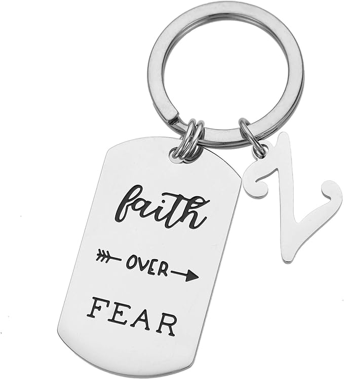 Inspirational Faith Over Fear Initial Keychain Gift