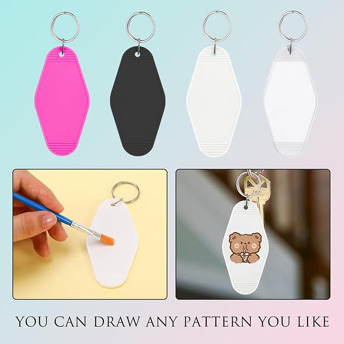 LOTMER 40 PCS Hotel Keychain Blank with Key Rings, 20 Colors Plastic Rhombus Motel Keychain for DIY Keychain and Luggage Tag