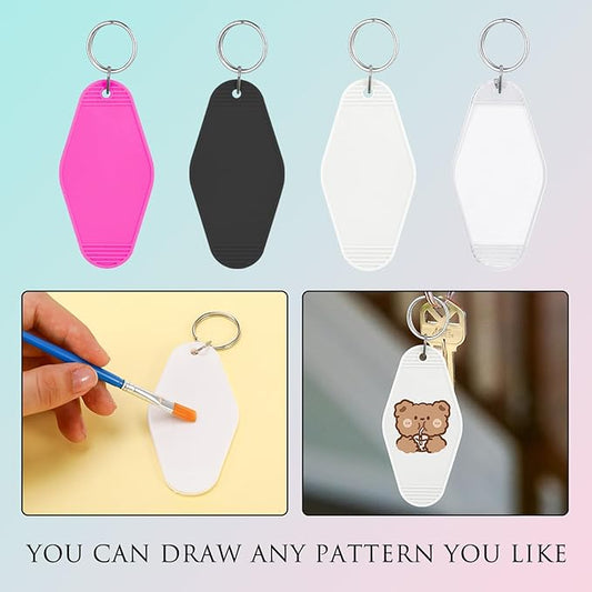 LOTMER 40 PCS Hotel Keychain Blank with Key Rings, 20 Colors Plastic Rhombus Motel Keychain for DIY Keychain and Luggage Tag