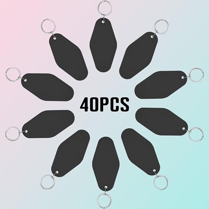 LOTMER 40 PCS Hotel Keychain Blank with Key Rings, 20 Colors Plastic Rhombus Motel Keychain for DIY Keychain and Luggage Tag