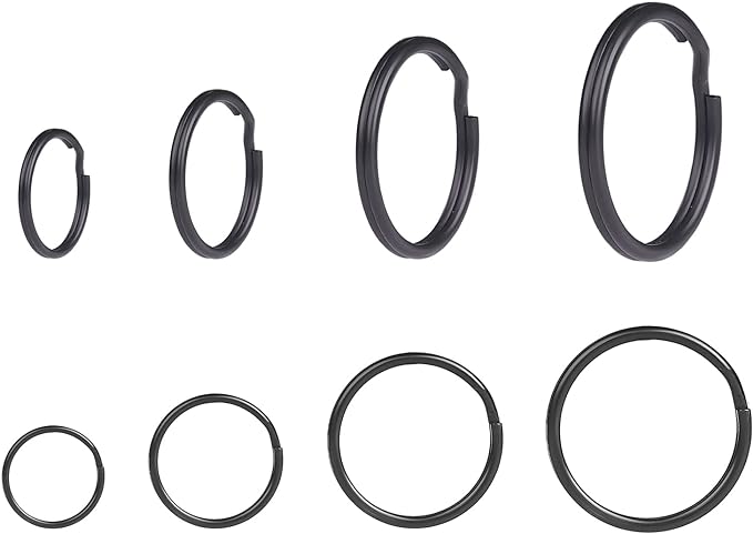 40 Pack Black Key Ring Keychain Assorted in 4 Sizes Metal Round Split Key Chains Rings for Home Car Dog Tag Office Lanyards Keys Attachment