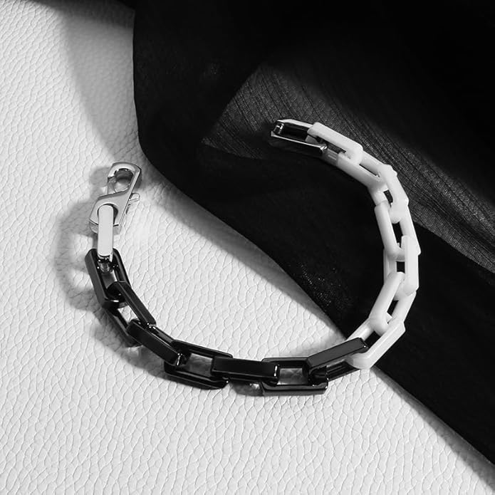 EVANYIZHOU Men's Cuban Link Bracelet - Black/Blue/White Ceramic Chain Bracelet for Men,Skin-Friendly & Durable,Gift for Husband, Dad (Valentine's, Christmas