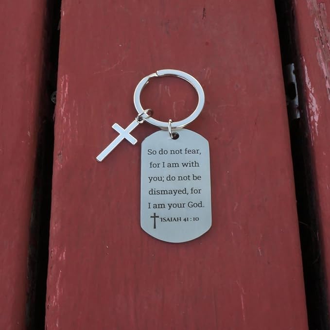 Inspirational Scripture Keychain with Cross - Bible Verse Matte Key Chain Religious Gift for Christian