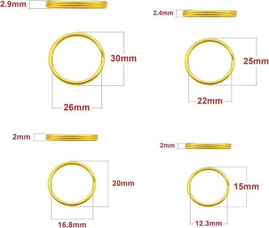 Key Ring Keychain Assorted in 4 Sizes Metal Golden Round Split Key Chains Rings for Home Car Dog Tag Office Lanyards Keys Attachment Pack of 40pcs