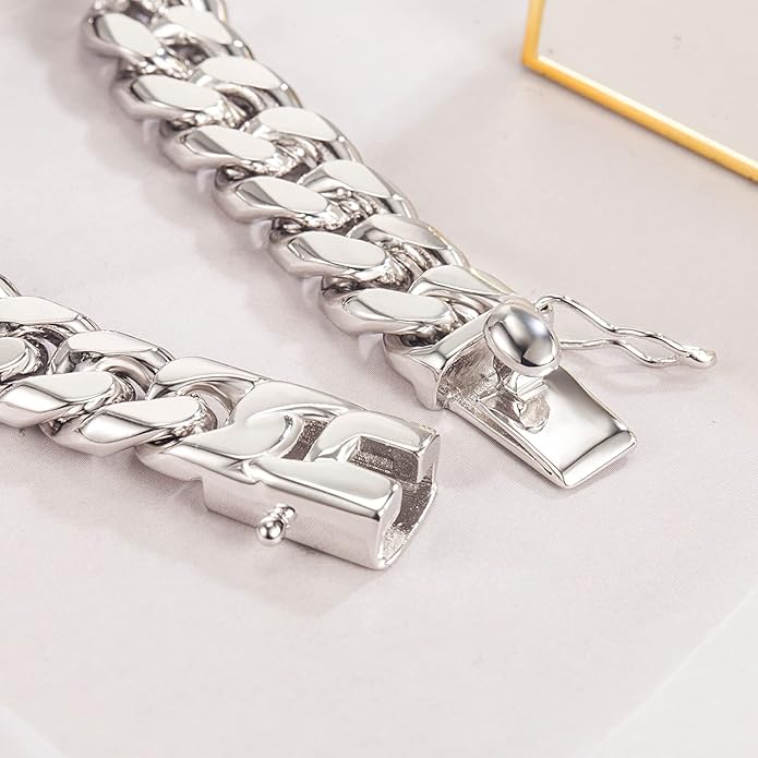 Men 925 Sterling Silver Solid Miami Cuban Link Chain Bracelet 12MM Rectangular Card Bangles 7 "7.5" 8 "8.5" 9 "9.5" 10" Thick Big Curb Cuban Chain Jewelry Gift