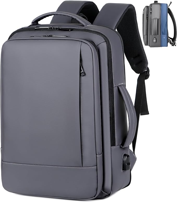 17/15.6" Business laptop backpack, PU Travel laptop backpack,carry on backpack, Expandable laptop backpack Men,college backpack (01#Standard, Grey)