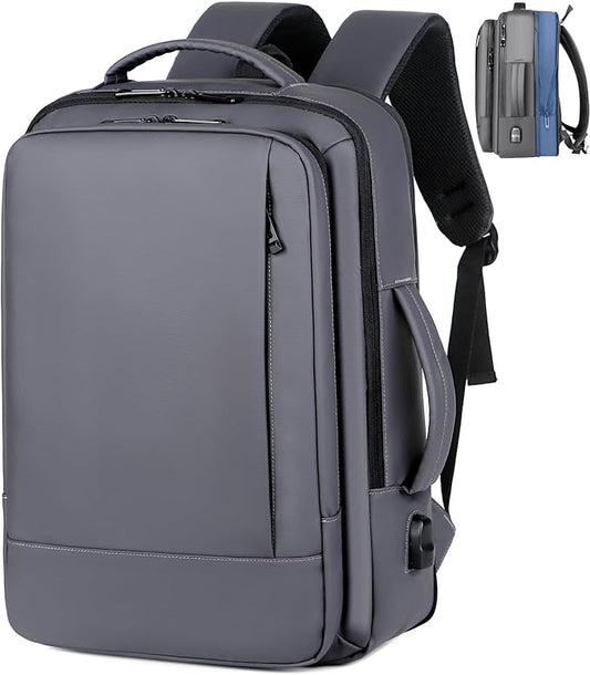 17/15.6" Business laptop backpack, PU Travel laptop backpack,carry on backpack, Expandable laptop backpack Men,college backpack (01#Standard, Grey)