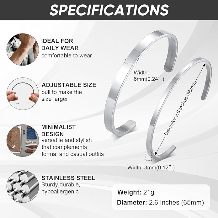 MEALGUET Stainless Steel Mens Cuff Bracelet : Minimal Cool Silver/Black/Gold Plated Open Metal Cuff Bangle Bracelets for Men,Mens Bracelet Jewelry Gift