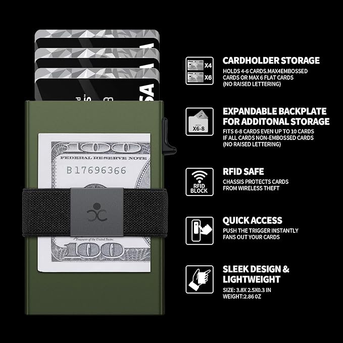 Slim Aluminum Card Holder Wallet for Men, Durable Expandable Backplate, RFID Blocking Minimalist Metal Pop Up Wallet, Holds 12+ Cards Plus Cash