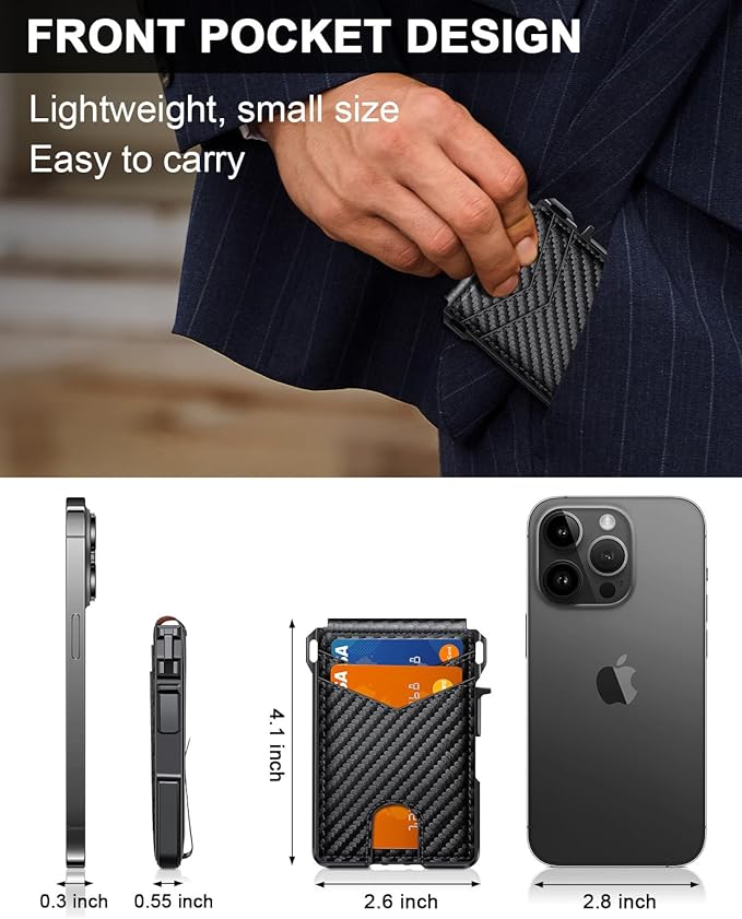 Wallet for Men, Mens Minimalist Wallet 9-13 Cards, Slim Compact Wallet with Money Clip & ID Window, RFID Blocking Smart Pop Up Card Wallet, Metal Aluminum Credit Card Holder Bifold Wallet