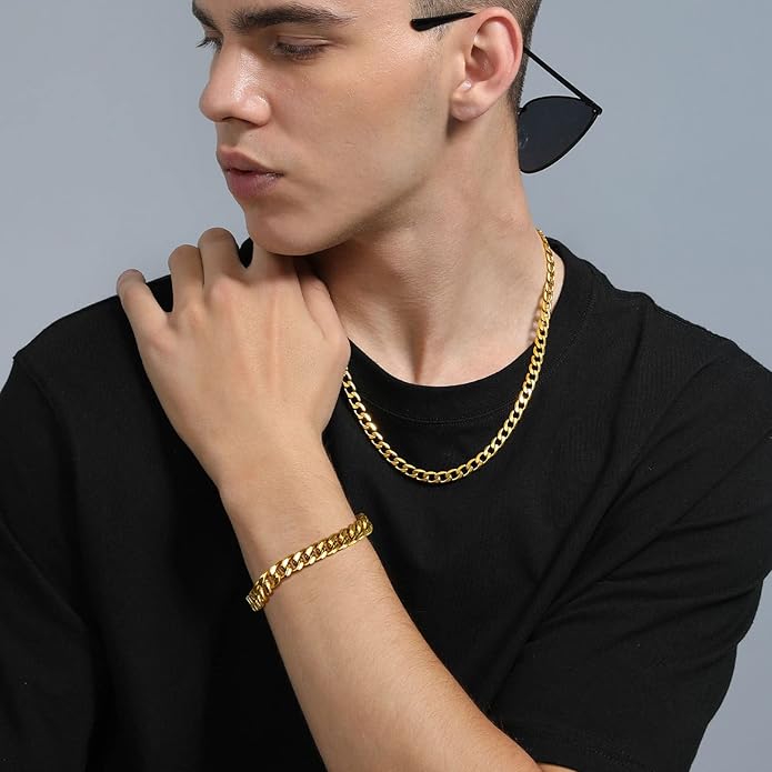 Stainless Steel Bracelets for Men,Cuban Link Mens Bracelet Silver/Black/Gold Plated Classic Chain Wrist Bracelets Jewelry Gifts for Dad Husband 5/7/9/12MM Width,7.5"/8.3"/9" Length with Gift Box