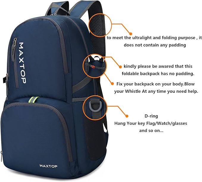 MAXTOP 40/50L Lightweight Packable Backpack for Hiking Traveling Camping Water Resistant Foldable Outdoor Travel Daypack