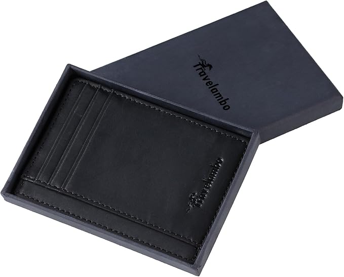 Travelambo Slim Wallet Front Pocket Minimalist Leather RFID Blocking Medium Size
