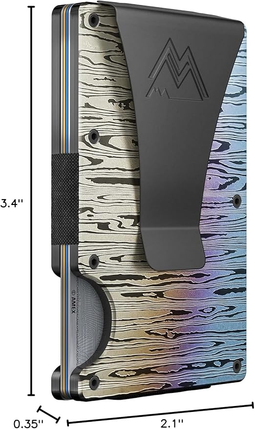 Mountain Voyage Co Minimalist Wallet for Men & Women - Slim RFID, Scratch Resistant, Credit Card Holder & Money Clip, Easily Removable Money & Cards, (Forged Damascus Alloy)