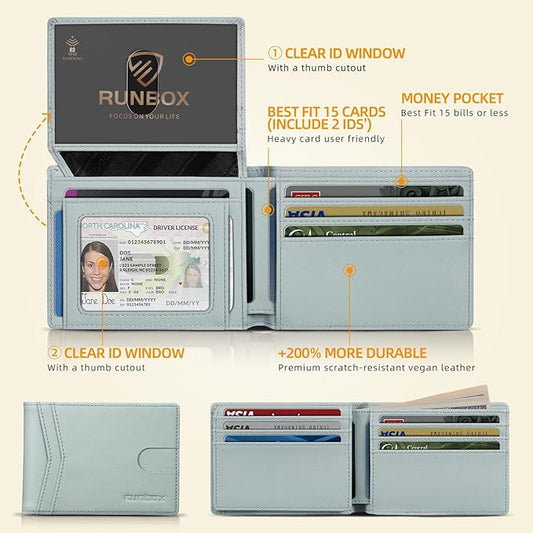 RUNBOX Wallet for Men Slim Rfid Leather 2 ID Window With Gift Box | Slim, Rfid, 2 ID Window, With Gift Box, Slim, Rfid