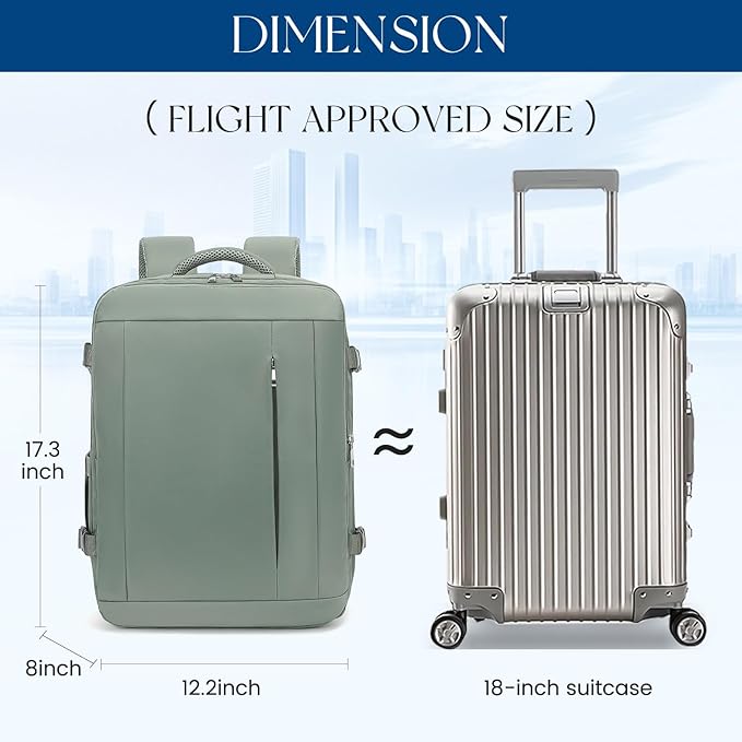 Large Travel Laptop Backpack, Carry on Backpack, 17.3 Inch Durable Business Work Sport Bag with USB Port, Water Resistant Rucksack Book Bag Gifts for Men Women, Green