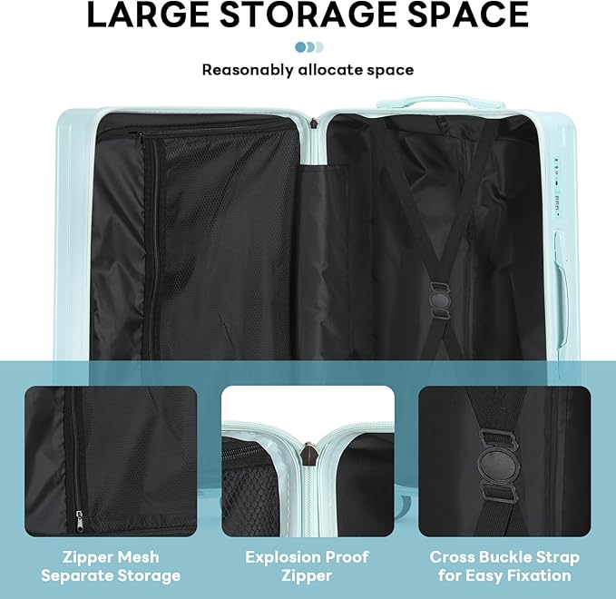 (14+20+24)Inch Carry on Luggage Carry-on with Cup Holder & USB Port, Luggage with Airline Approved TSA Lock, Softside Lightweight carry on luggage 22x14x9 airline approved 360° Double Spinner 8 Wheels