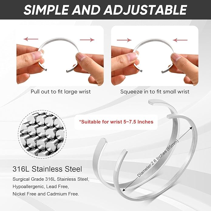 MEALGUET Stainless Steel Mens Cuff Bracelet : Minimal Cool Silver/Black/Gold Plated Open Metal Cuff Bangle Bracelets for Men,Mens Bracelet Jewelry Gift