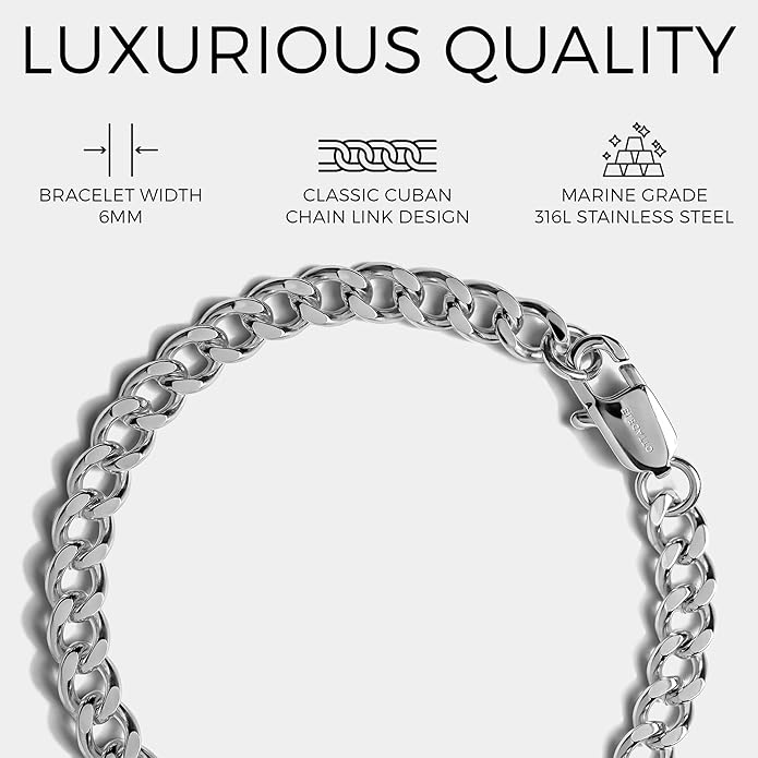 Elegatto Cuban Chain Premium 18K Gold Plated Bracelet for Men| Polished Gold-Plated Stainless Steel Cuban Link Chain | Men's Designer Jewelry Bracelets