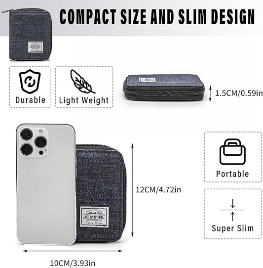 JEMINAL Zip Short Wallet for Men Women Travel Vertical Bifold Fabric Canvas Wallet with Card Case Women' Large Capacity Zip Wallet with Coin Purse Gifts for Men Him (Vertical-Blue)