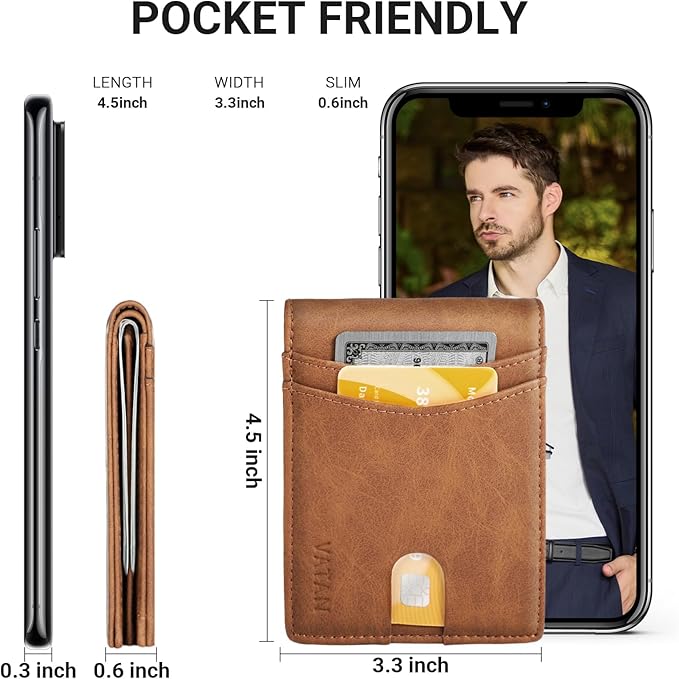 VATAN Wallet for Men, Mens Minimalist Wallet Credit Card Holder, Slim Leather Rfid 2 ID Window Large Capacity With Gift Box (Crazy Horse Brown)