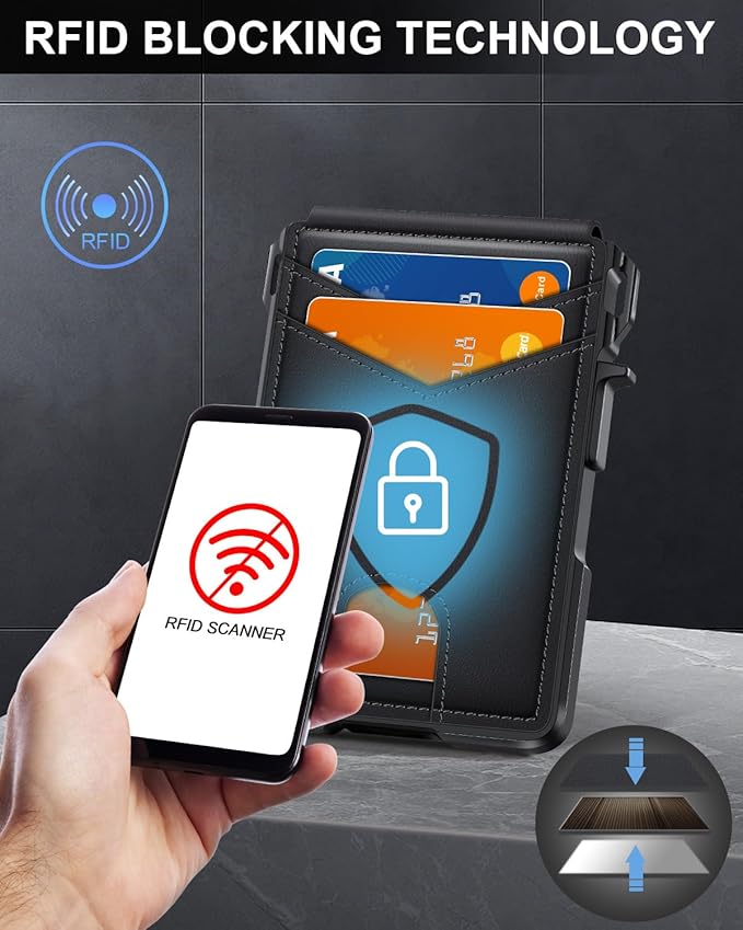 Wallet for Men, Mens Minimalist Wallet 9-13 Cards, Slim Compact Wallet with Money Clip & ID Window, RFID Blocking Smart Pop Up Card Wallet, Metal Aluminum Credit Card Holder Bifold Wallet