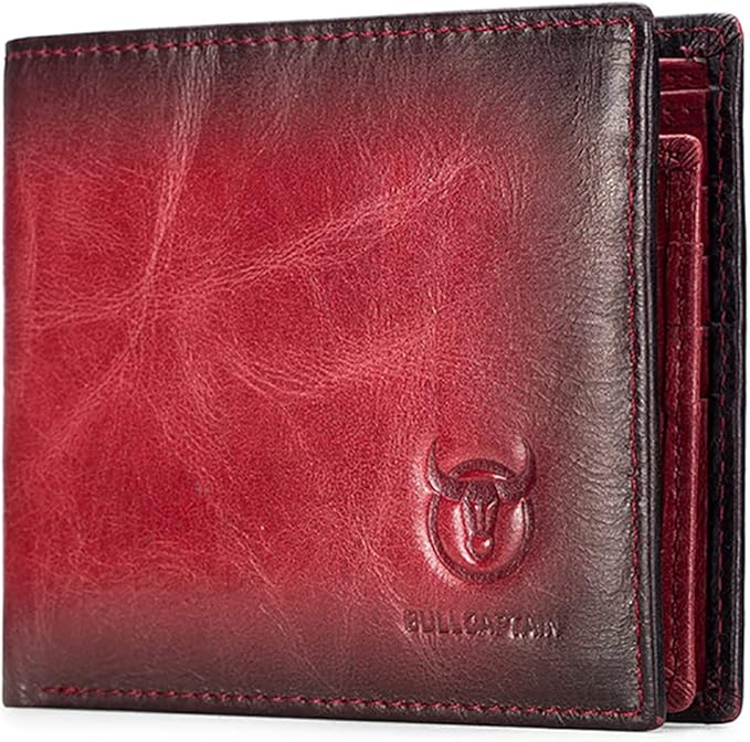 LUKZIJAES Genuine Leather Wallet for Men RFID Blocking Slim Bifold Front Pocket Wallets with 2 ID Window (#1-Red)