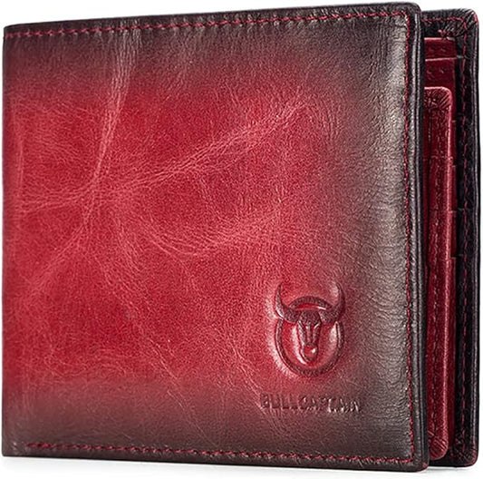 LUKZIJAES Genuine Leather Wallet for Men RFID Blocking Slim Bifold Front Pocket Wallets with 2 ID Window (#1-Red)