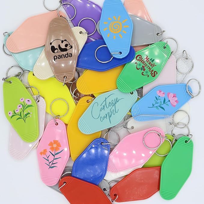 LOTMER 40 PCS Hotel Keychain Blank with Key Rings, 20 Colors Plastic Rhombus Motel Keychain for DIY Keychain and Luggage Tag
