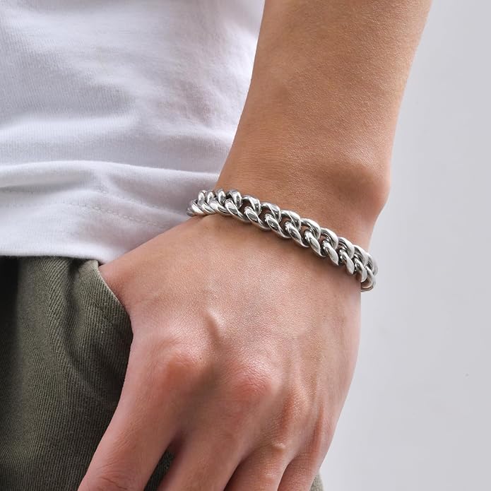 VNOX Link Chain Bracelets for Men - Cool Mens Bracelets Diamond-Cut Paperclip Solid Chain Bracelet Chunky Stainless Steel Jewelry Trendy Gifts