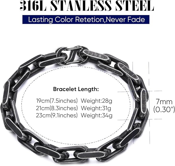 VNOX Link Chain Bracelets for Men - Cool Mens Bracelets Diamond-Cut Paperclip Solid Chain Bracelet Chunky Stainless Steel Jewelry Trendy Gifts